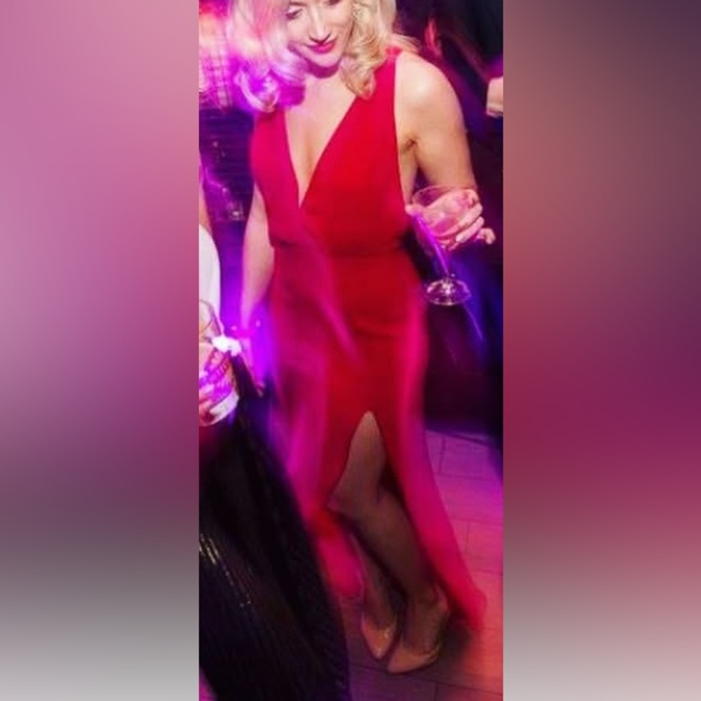 Reformation deep v slit long Red Dress